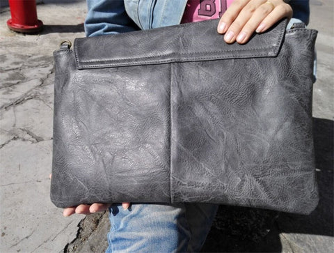 NIGEDU Women Handbags PU Leather Female Clutch Handbag Messenger Bag Large Solid High Capacity (Black) NIGEDU