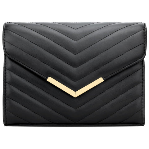 KKXIU Women Formal Vegan Leather Evening Envelope Clutch Purses and Handbags for Party Wedding Prom Bridal (A-Black) KKXIU