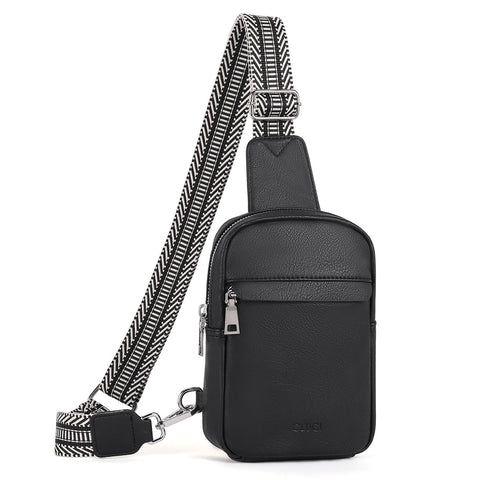 CLUCI Small Sling Bag for Women Crossbody Purse, Leather Fanny Packs with Guitar Strap, Cross Body Bag Women Black CLUCI