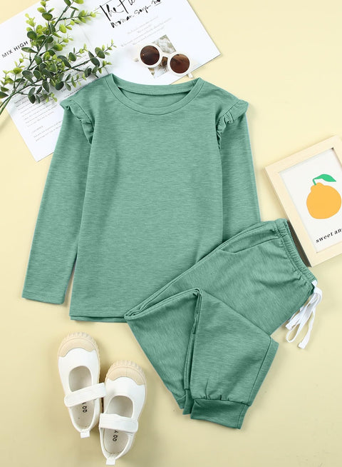 blibean Girls Fall Clothes Sets Girl Fashion Sweatsuit Outfits Tween Kids School Lounge Sweat Suits Shirts Tops Teen Jogger Matching Clothing Ropa Niña Size 8-9 Years Old Green