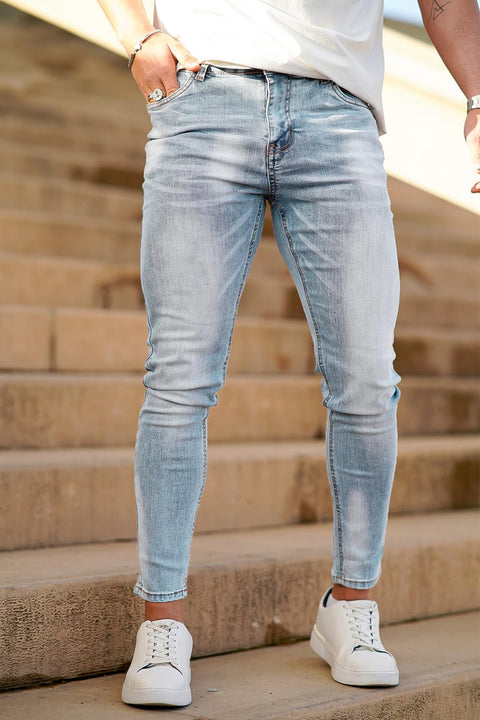 GINGTTO Mens Skinny Jeans Stretch Flex Waist Cotton Denim Pants (Light Blue Retro,32)