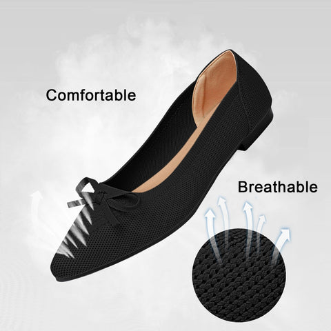 TINGRISE Women's Flats Pointed Toe Bow Knit Ballet Shoes Comfortable Dressy Mesh Slip On Flat Black US8