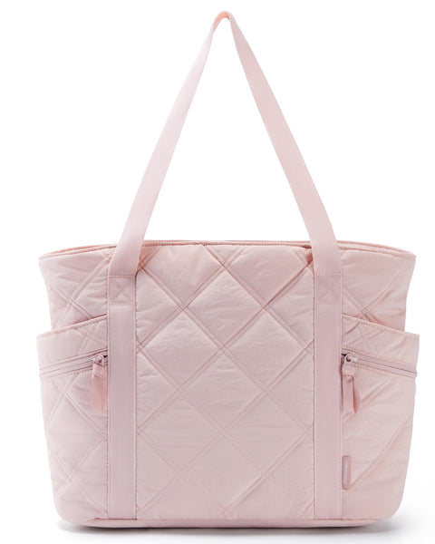 BAGSMART Tote Bag for Women, Large Tote Bag with Zipper, Quilted Puffer Bag Gym Bag Top Handle Handbag for Travel Work, Pink BAGSMART