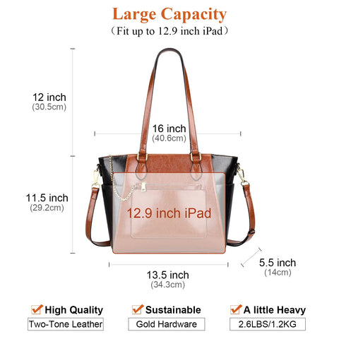 Over Earth Leather Tote Bags for Women Ladies Fashion Shoulder Bag Handbag and Purse (O195E Brown/Black) Over Earth
