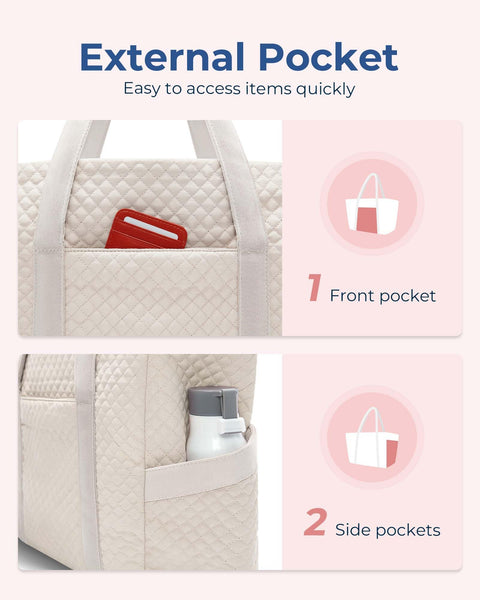 BAGSMART Large Tote Bag For Women, Travel Shoulder Bag Top Handle Handbag with Yoga Mat Buckle for Gym, Work, Travel(Beige, Large) BAGSMART