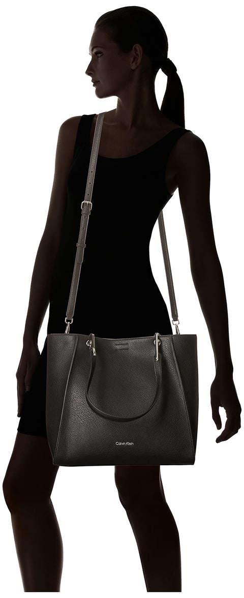 Calvin Klein Reyna North/South Tote, Black/Silver Calvin Klein