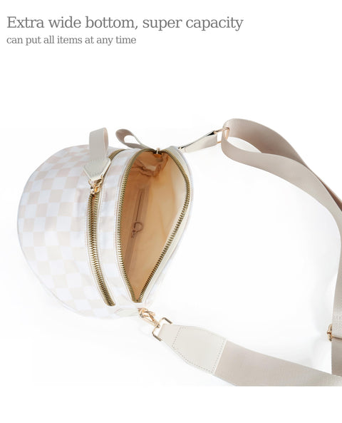 Spacious Checkered Nylon Crossbody Bag Bum Bag Checkered Handbags Wallets for Women (beige checkered)