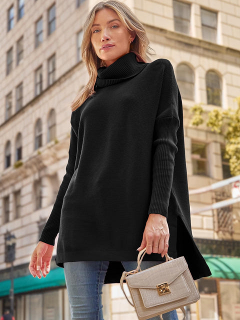 LILLUSORY Oversized Turtleneck Pullover Sweaters Womens 2024 Long Tunic Sweater Winter Trendy Casual Poncho Cowl Neck Cute Tops Dress Fall Fashion Clothes Outfits Clothing Black LILLUSORY