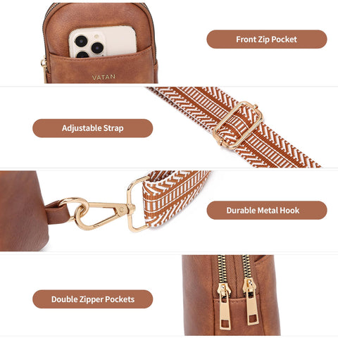 VATAN Small Sling Bag Women's Crossbody Fanny Packs Leather Crossbody Bags for Women (A-A Retro Brown) VATAN