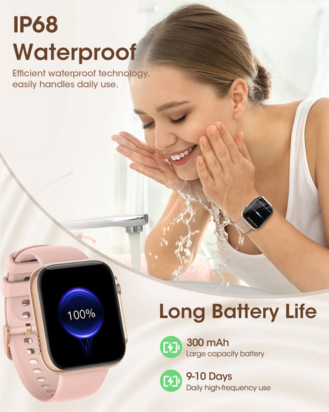 Smart Watches for Women, 1.91" HD Fitness Tracker Watch with Blood Pressure/Heart Rate Monitor, Bluetooth 5.3 Make Calls Smart Watch for Android/iOS Phones, IP68 Waterproof Fitness Watch for Women Banlvs