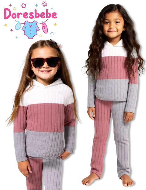 Doresbebe Girls Fall Winter Outfit Set Long Sleeve 2Pcs - Cozy Hoodie Sweatshirt Top Shirt Stretchy Fashion Pants Leggings for 5 6 Year Old Princess Spring Overall Set Pink