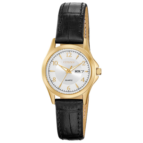 Citizen Quartz Womens Watch, Stainless Steel with Leather strap, Casual, Brown (Model: EQ0593-26A) Citizen