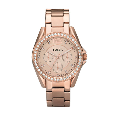 Fossil Women's Riley Quartz Stainless Steel Multifunction Watch, Rose Gold Glitz, 38MM Fossil Watch