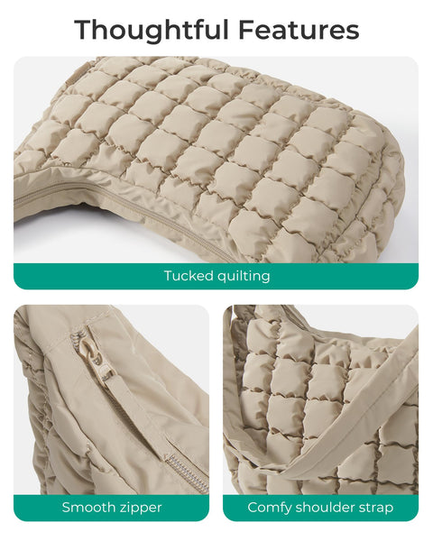 BAGSMART Crossbody Bag for Women, Quilted Puffy Hobo Purse Soft Fluffy Cute Shoulder Handbag for Daily Use, Small/Large