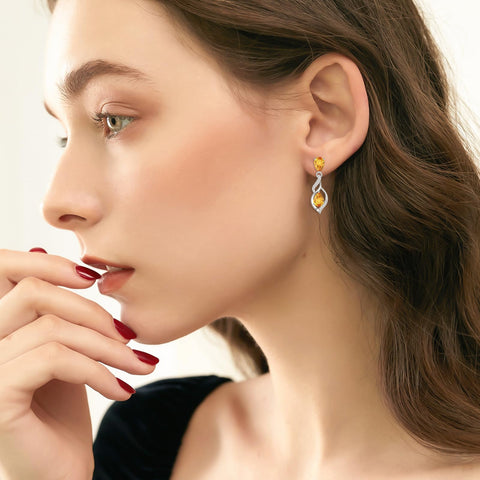 FANCIME Gift for Women November Birthstone Earrings for Her Teardrop Citrine Earrings S925 Sterling Silver infinity Love Birthday Gifts for Mom Women