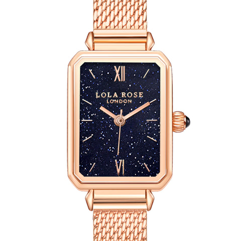 Lola Rose Women's Blue Sandstone Watch with Rose Gold Tone Milanese Steel Band Lola Rose