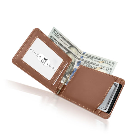 Kings Loot Wallet - Minimalist Wallet for Men with Cash Pocket & Card Pull Strap - Holds 1-15 cards, Slim and Stylish- Premium Tuscan Leather Men's Wallet with RFID protection, Bourbon Kings Loot