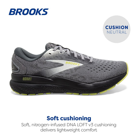 Brooks Men’s Ghost 16 Neutral Running Shoe - Primer/Grey/Lime - 11 Medium