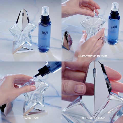 Mugler - Angel - Eau de Parfum - Womens Perfume Refill Bundle - Ambery & Woody - With Bergamot, Praline, and Patchouli - 1.6 Fl Oz Refillable Perfume & 3.3 Fl Oz Refill Mugler