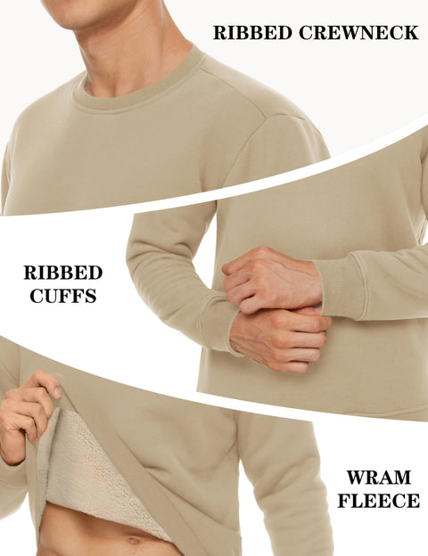TACVASEN Mens Thermal Sweatshirts Warm Crewneck for Men Sherpa Lined Long Sleeve Winter Athletic Sweatshirs Khaki