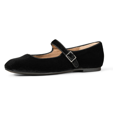 Amazon Essentials Women's Mary Jane Ballet Flat, Black Velvet, 8