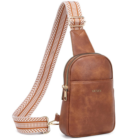 VATAN Small Sling Bag Women's Crossbody Fanny Packs Leather Crossbody Bags for Women (A-A Retro Brown) VATAN