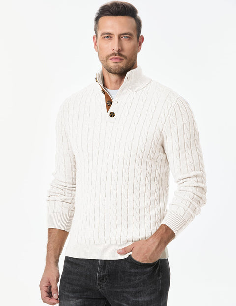 JMIERR Mens Sweater Cable Knit Casual Long Sleeve Essentials Button Chunky Winter Fashion Knitted Pullover Sweaters, 3XL, White