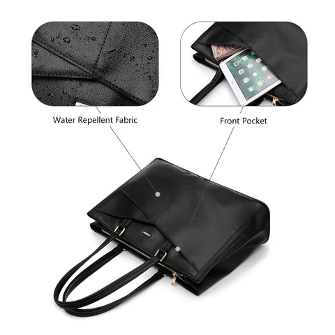 Laptop Tote Bag for Women 15.6 Inch Waterproof Leather Computer Bags Business Office Work Briefcase Black LOVEVOOK
