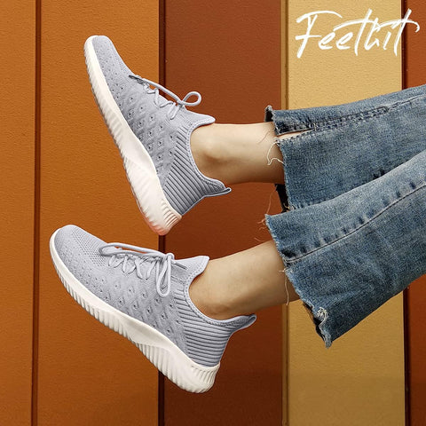 Feethit Womens Slip On Walking Shoes Non Slip Running Shoes Breathable Workout Shoes Lightweight Gym Sneakers Light Grey Size 8.5 Feethit