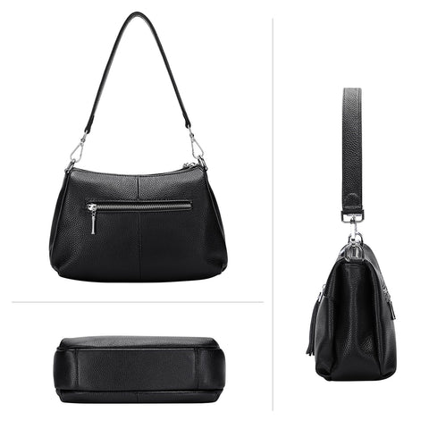 Over Earth Genuine Leather Handbags for Women Crossbody Purse Ladies Small Hobo Shoulder Bag(O111-2E Black) Over Earth