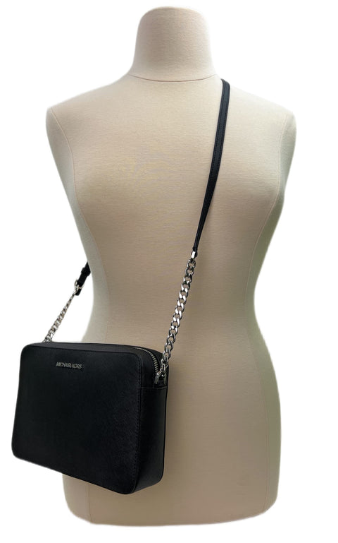 Michael Kors Women's Jet Set Item Crossbody Bag in Black with Silver hardware (Black/Silver) Michael Kors