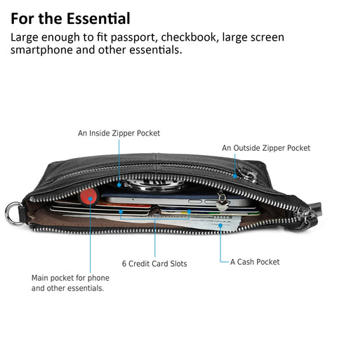 befen Black Women's Genuine Leather Wristlet Clutch Crossbody Phone Bags Wallet Purses and Handbags for Women, Fit Phone 14 Pro Max befen