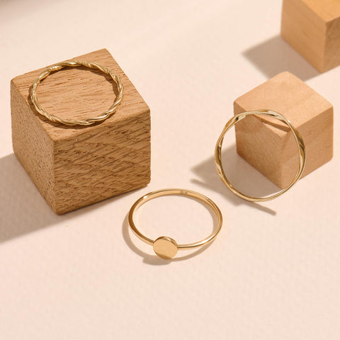 BRENNMORE Solid 14k Gold Stackable Rings for Women 14kt Gold Twisted Braided Band Ring Dainty Stacking Rings Real Jewelry Thin Stack Rings Womens Handmade Rope Ring Size 6 (Hammered Twisted, 6) BRENNMORE