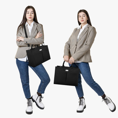 TOPDesign Heavy-Duty Canvas Tote Bag for Women, Adjustable Crossbody Handbag with 9 Pockets, for Work, Travel (Black)