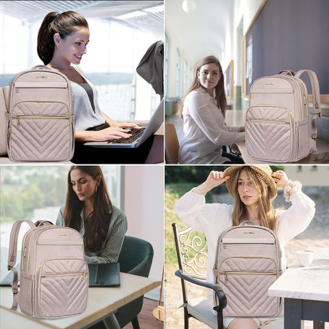 VANKEAN 15.6 Inch Laptop Backpack for Women Work Bag Fashion with USB Port, Waterproof Stylish Travel Bags Casual Daypacks for College, Business, Light Dusty Pink VANKEAN