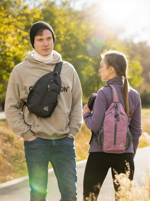 WATERFLY Crossbody Sling Backpack Sling Bag Travel Hiking Chest Bag Daypack (Black)