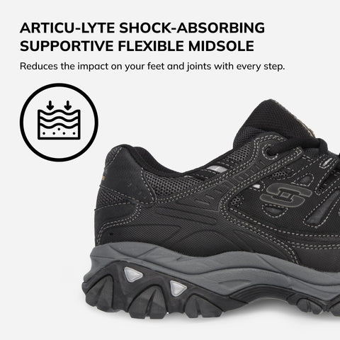 Skechers Men's Afterburn M. Fit Fashion Sneakers – Leather Upper, Memory Foam Insole, Rubber Outsole, Black/Charcoal, 10.5 X-Wide