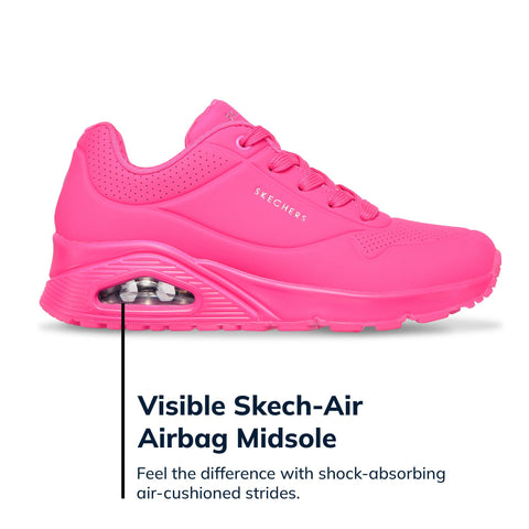 Skechers Women's Uno-Night Shades Sneaker Cooled Memory Foam, Skech-Air Midsole, Durabuck Upper, HOT Pink, 9