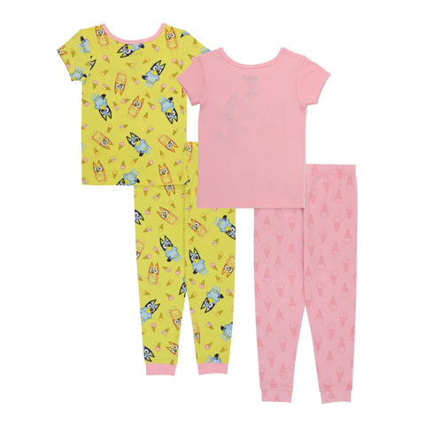 Bluey unisex-child 4-Piece Snug-fit Cotton Pajama Set, Soft & Cute for Kids, HAPPY DAY, 3T