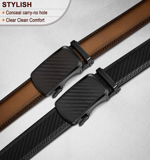 BULLIANT Men's Ratchet Belt 2 Pack-Click Leather Belt Adjustable for Men Gift 1 3/8-Cut for Perfect Fit(Black/Tawny,32"-38" Waist Adjustable)