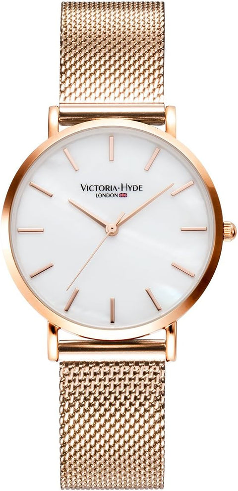 VICTORIA HYDE Fashion Rose Gold Watches for Women Easy Read Mother of Pearl Dial Analog Quartz Stainless Steel Mesh Band Ladies Wristwatch VICTORIA HYDE