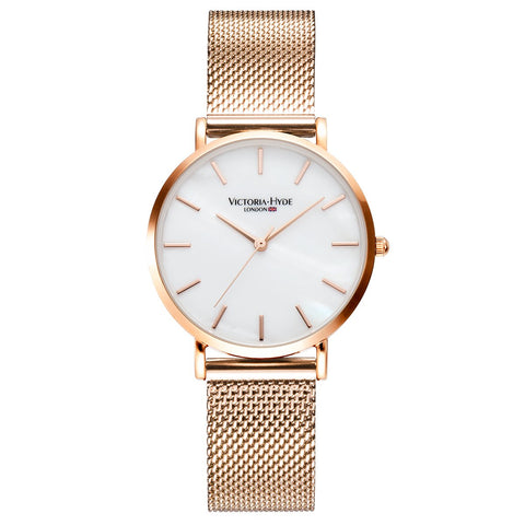 VICTORIA HYDE Fashion Rose Gold Watches for Women Easy Read Mother of Pearl Dial Analog Quartz Stainless Steel Mesh Band Ladies Wristwatch VICTORIA HYDE