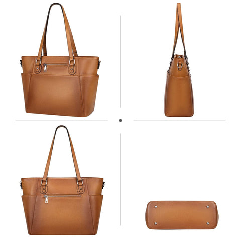 Over Earth Women Leather Handbags Genuine Leather Tote Shoulder Bag with Multi Pockets(O105E Two Tone Brown New) Over Earth