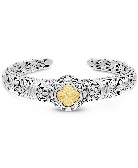 DEVATA Sterling Silver 925 and 18K Gold Bali Filigree Cuff Bracelet DHK3255ATT (Size M) DEVATA