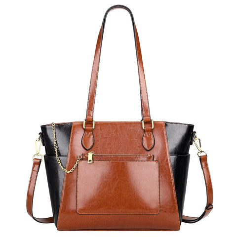 Over Earth Leather Tote Bags for Women Ladies Fashion Shoulder Bag Handbag and Purse (O195E Brown/Black) Over Earth