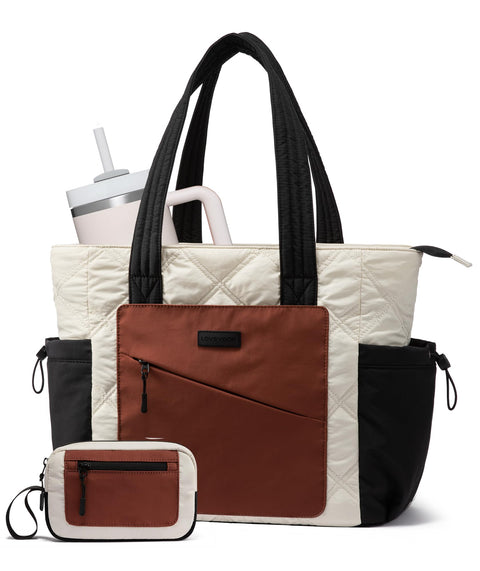 LOVEVOOK Tote Bag for Women, Puffer Bag and Work Bags with Zipper for Travel, Daily, School, Quilted Nurse Shoulder, 2pcs