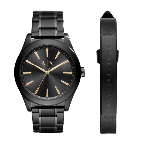 A｜X ARMANI EXCHANGE Men's Black Stainless Steel Watch & Bracelet Gift Set (Model: AX7102) A｜X ARMANI EXCHANGE