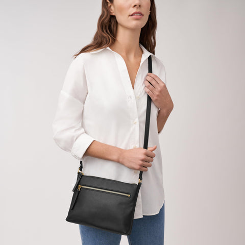 Fossil Women's Fiona Leather Small Crossbody Purse Handbag, Black (Model: ZB7266001) Fossil