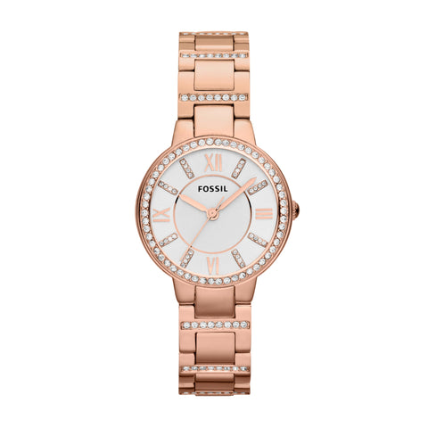 Fossil Women's Virginia Quartz Stainless Steel Three-Hand Watch, Color: Rose Gold Glitz (Model: ES3284) Fossil