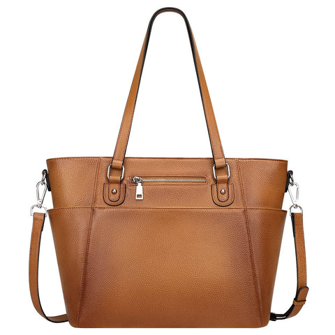 Over Earth Women Leather Handbags Genuine Leather Tote Shoulder Bag with Multi Pockets(O105E Two Tone Brown New) Over Earth